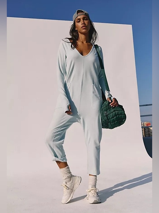free people movement Pants - Free People Movement Hot Shot Long Sleeve Jumpsuit Arctic Snow Medium